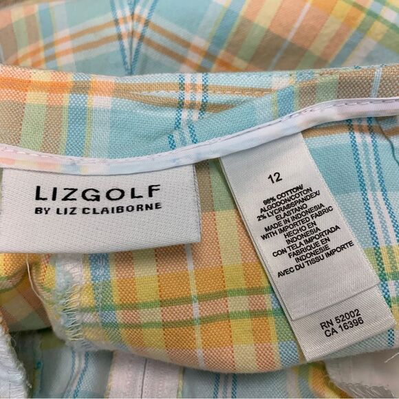 LIZ Claiborne golf plaid check skort Blue orange yellow Sz 12 - Picture 5 of 9